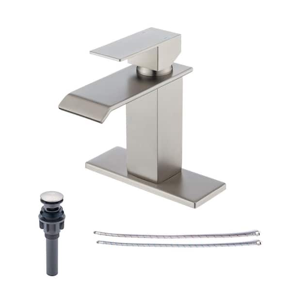 RAINLEX 4 in. Center set Single Handle Bathroom Faucet with Drain Kit Included in Brushed Nickel