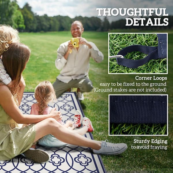 Blue and White Lantern 9 ft. x 18 ft. Waterproof Plastic Straw Floor Mat Large Reversible Outdoor Rug Area Rug
