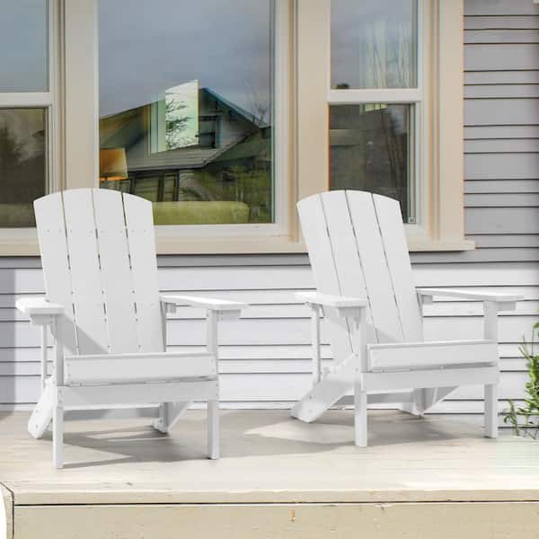 JOYESERY White Weather Resistant HIPS Plastic Adirondack Chair for Outdoors (2-Pack)