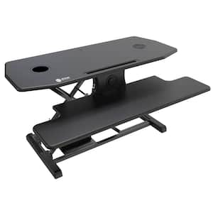Electric Standing Black Desk Converter with Qi-Certified Wireless Charging Pad