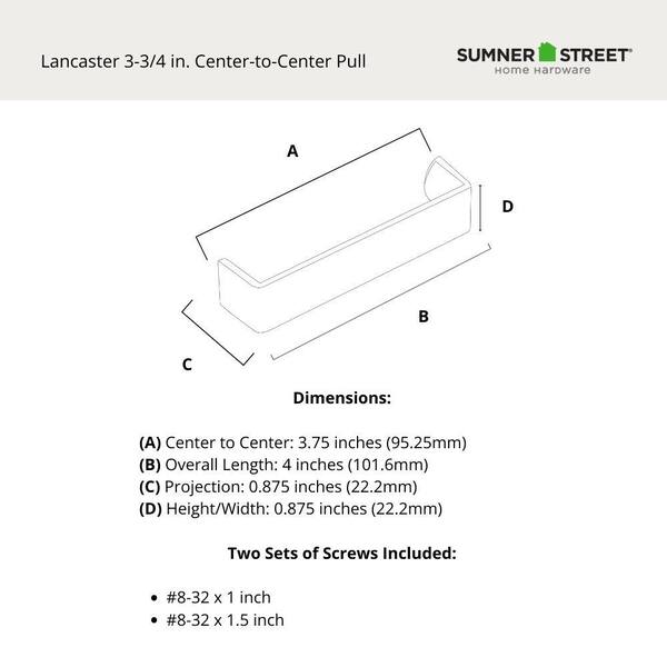Sumner Street Home Hardware Lancaster 3-3/4-in (96mm) Center to Center Rectangular Bar Drawer Pull