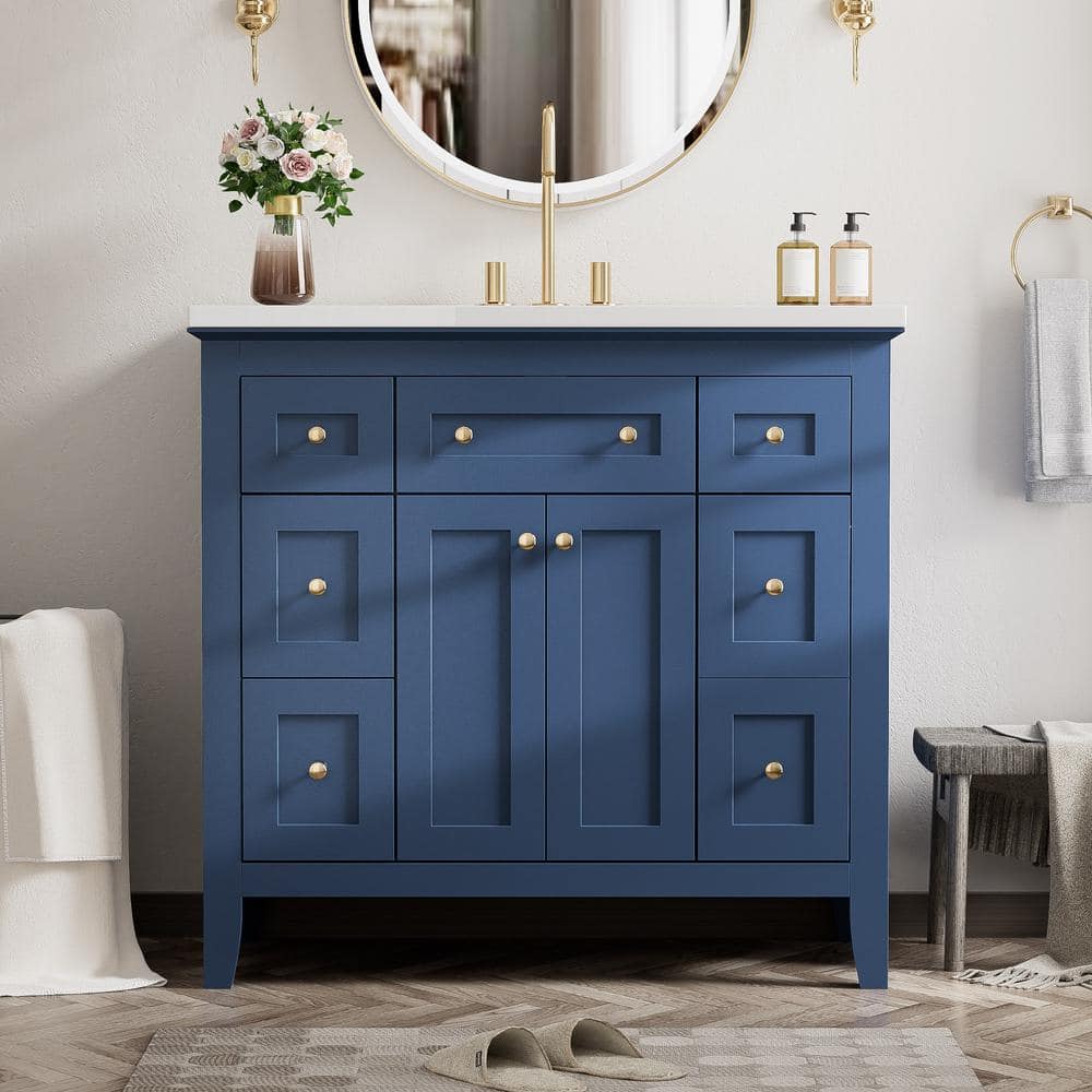 36 in. W x 18 in. D x 34 in. H Freestanding Bath Vanity in Blue with White 