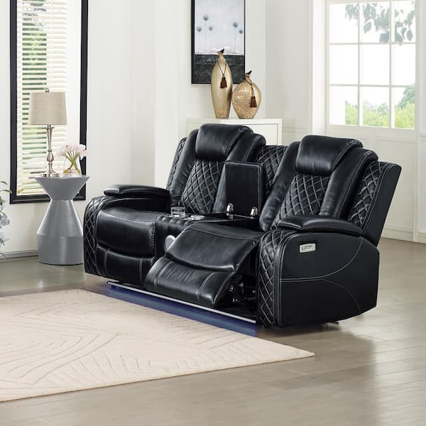 New Classic Furniture Orion II 78.75 in. Black Faux Leather 2-Seater Loveseat