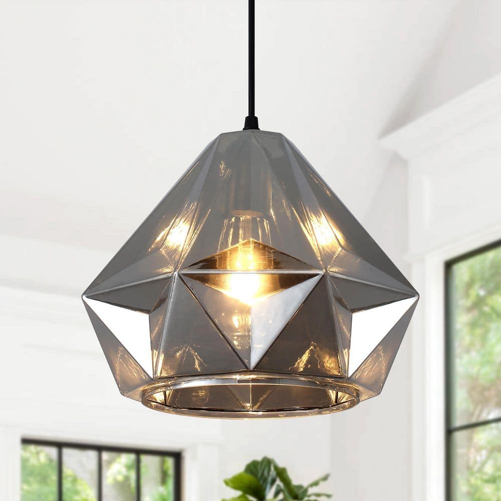 1-Light Black and Smoked Gray Modern Geometric Pendant Light with Glass Shade for Kitchen Island with No Bulbs Included price history on PriceWatchPro