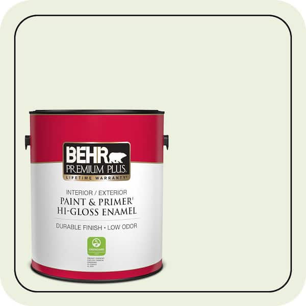 BEHR PREMIUM PLUS 1 gal. #M360-1 Glisten Green Hi-Gloss Enamel Interior/Exterior Paint & Primer