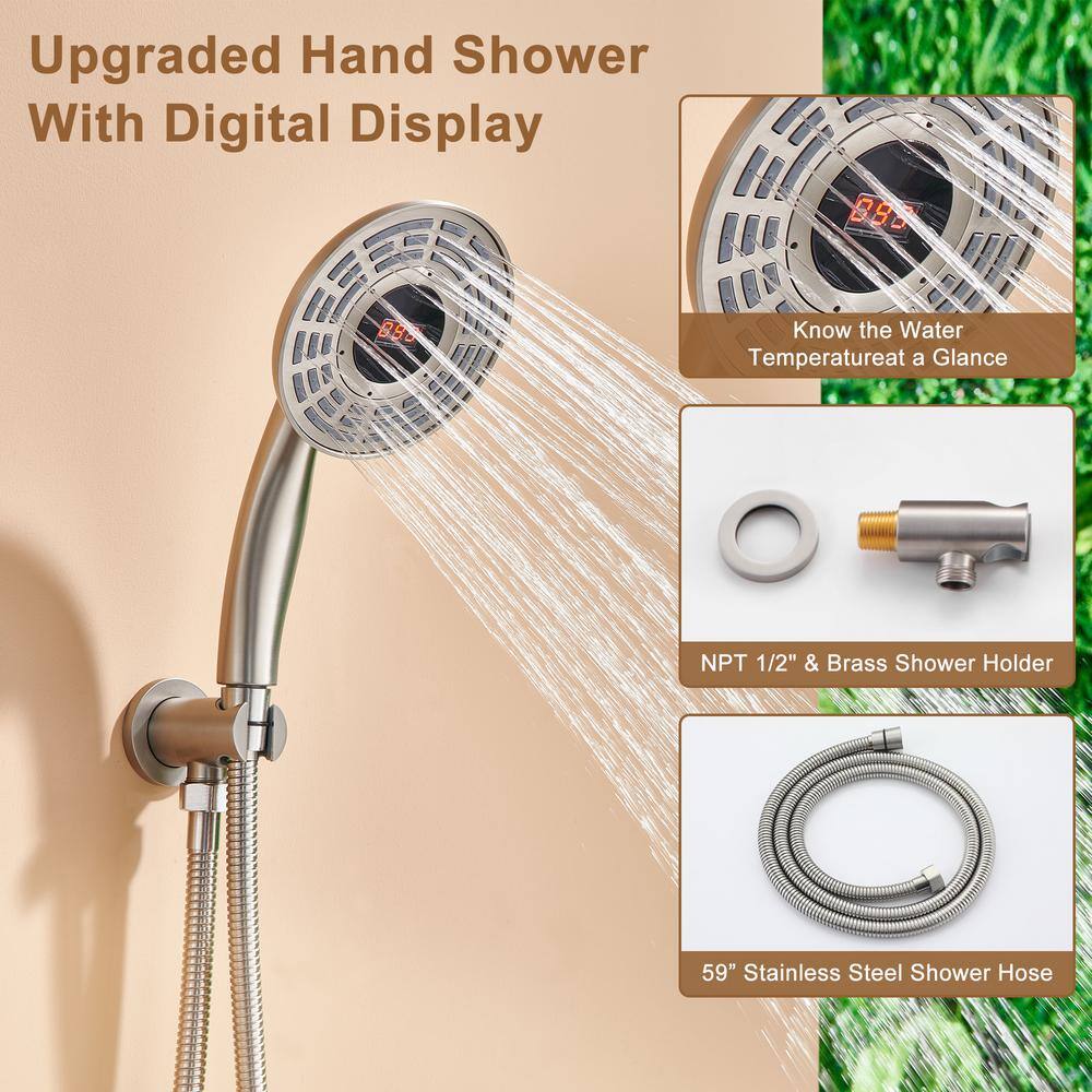 Brushed Nickel Thermostatic Rain Shower System with Digital Display