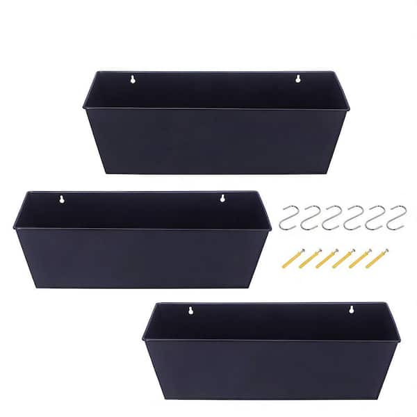(3-Pack) Metal Wall Planter 16 in. W x 5.1 in. D x 5.1 in. H with Hooks, Black Fence Pots for Outdoor