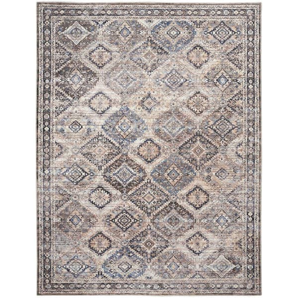 57 Grand Machine Washable Ivory/Latte 8 ft. x 10 ft. Bordered Transitional Area Rug