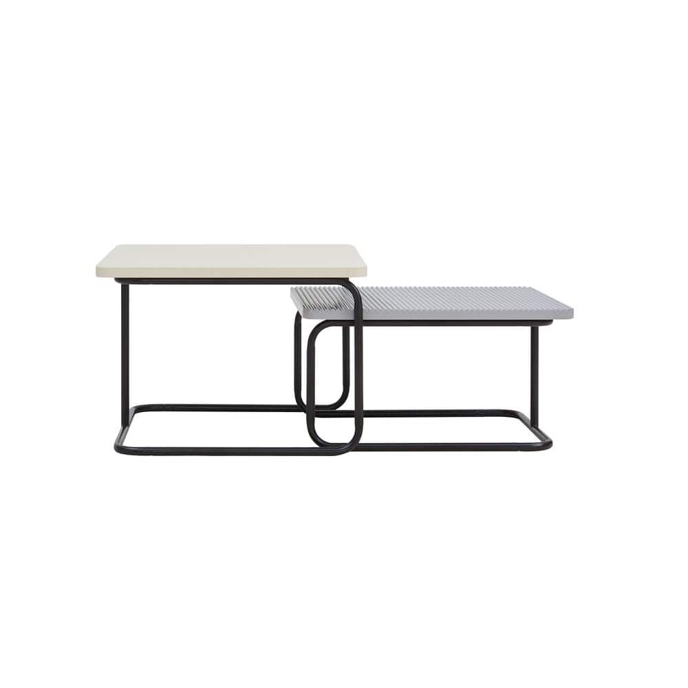 Modern Cream and Gray Textured 2-Piece Nesting Coffee Table Set