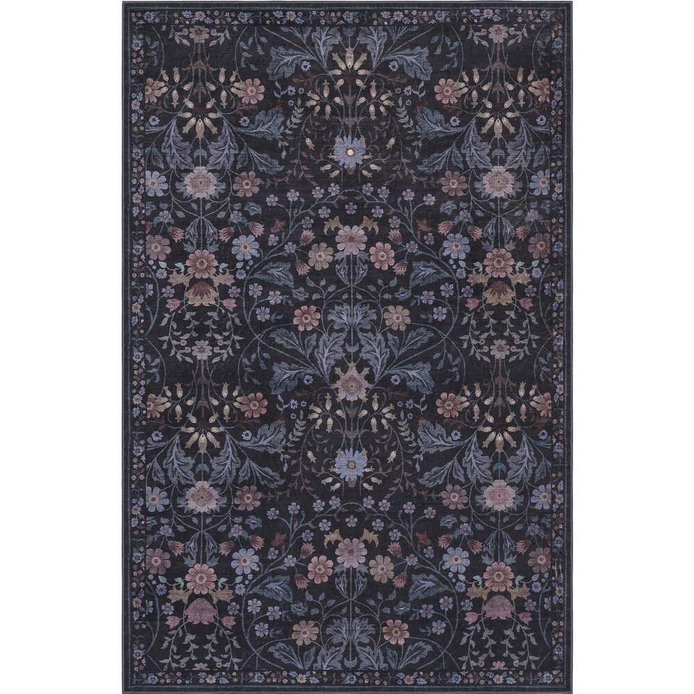 Primrose Art Nouveau Floral Border Machine-Washable Dark Gray/Multi 5 ft. x 8 ft. Area Rug price history on PriceWatchPro