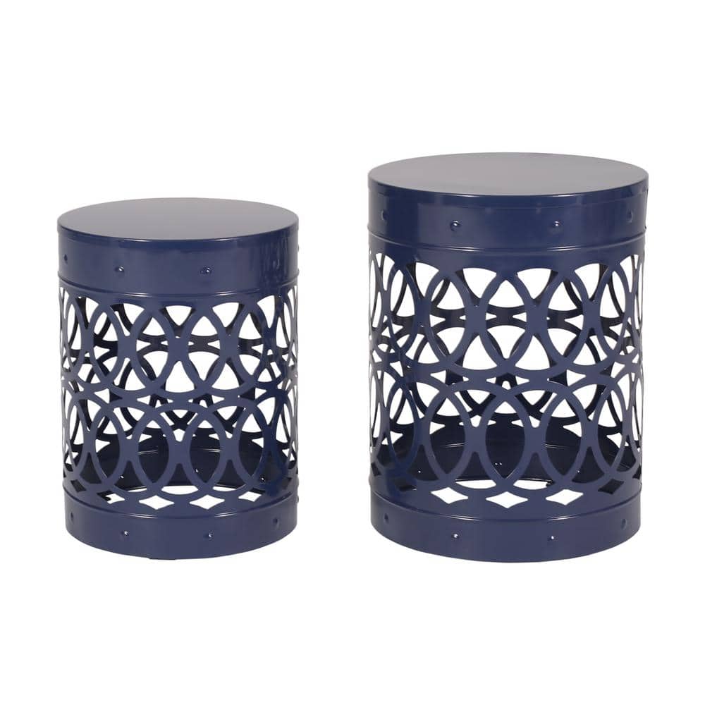 Holt Navy Blue Cylindrical Metal Outdoor Patio Side Table (Set of 2) price history on PriceWatchPro