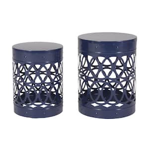 Holt Navy Blue Cylindrical Metal Outdoor Patio Side Table (Set of 2)