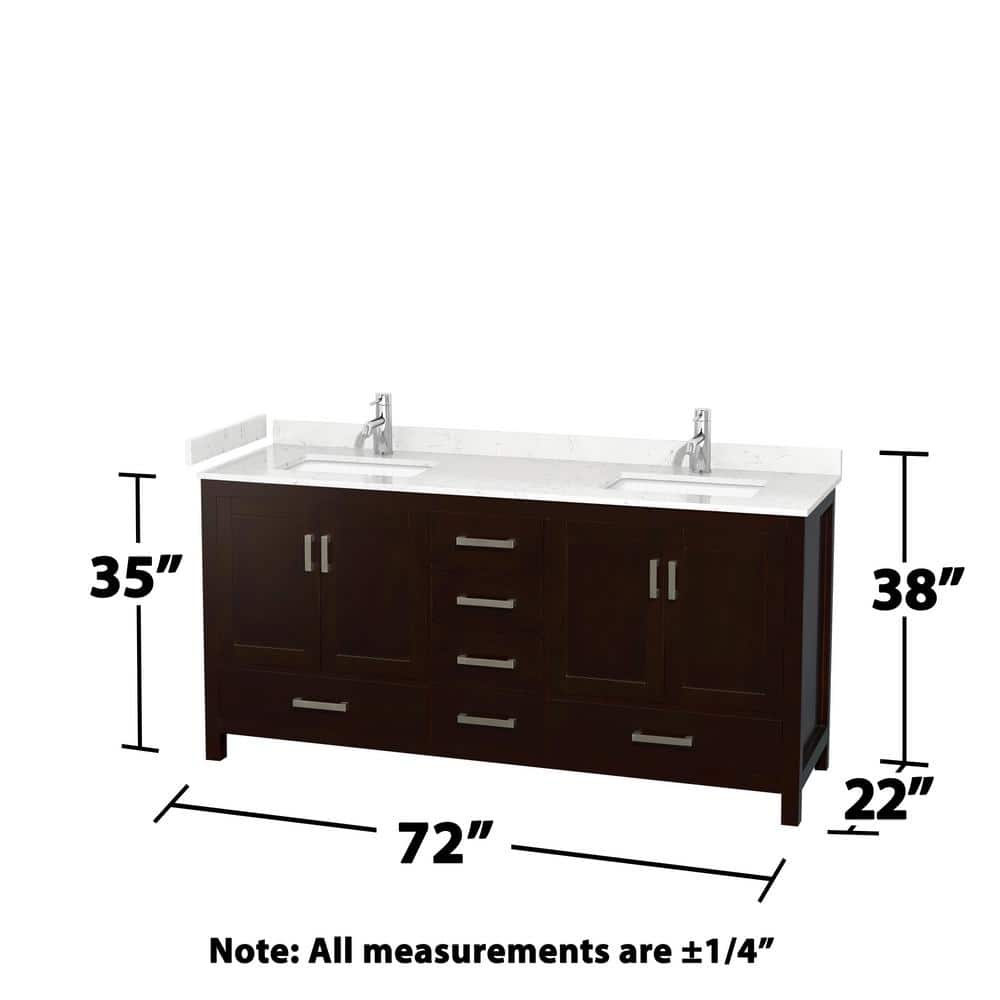 Espresso Double Bathroom Vanity with Carrara Marble Top