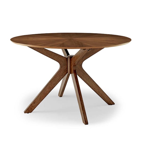 MODWAY Crossroads 47 in. Walnut Round Wood Dining Table