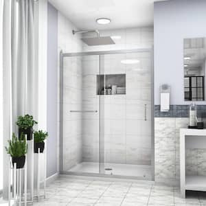 60 in. W x 72 in. H Single Sliding Semi-Frameless Shower Door/Enclosure in Brushed Nickel with Clear Glass