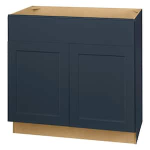 Avondale 36 in. W x 21 in. D x 34.5 in. H Ready to Assemble Plywood Shaker Sink Base Kitchen Cabinet in Ink Blue