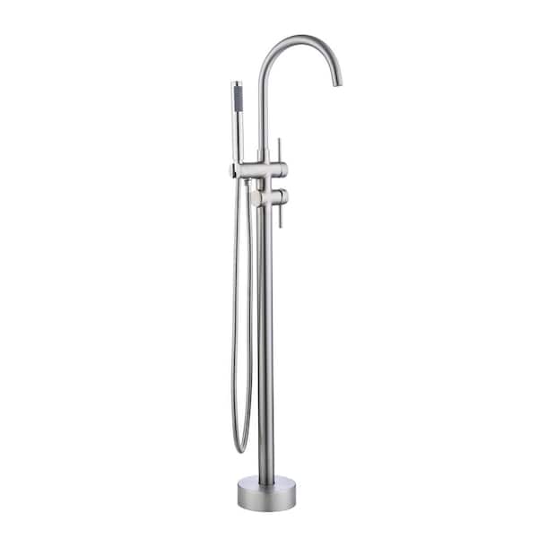 FORCLOVER 2-Handle Freestanding Tub Faucet with Hand Shower in Brushed Nickel