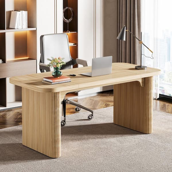 BYBLIGHT Moronia 62 in. Rectangle Natural Wood Executive Desk