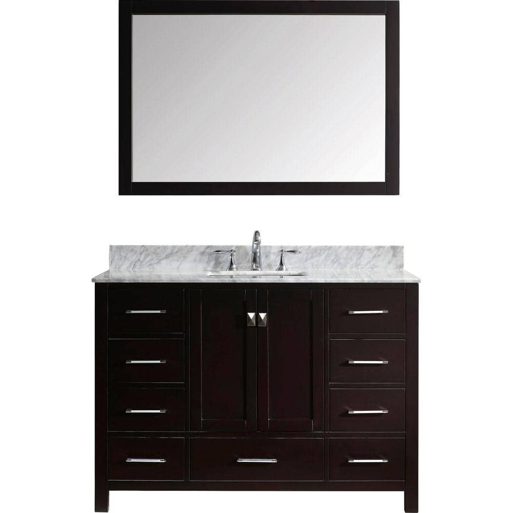 Virtu USA Caroline Avenue 49 in. W Bath Vanity in Espresso with Marble Vanity Top in White with