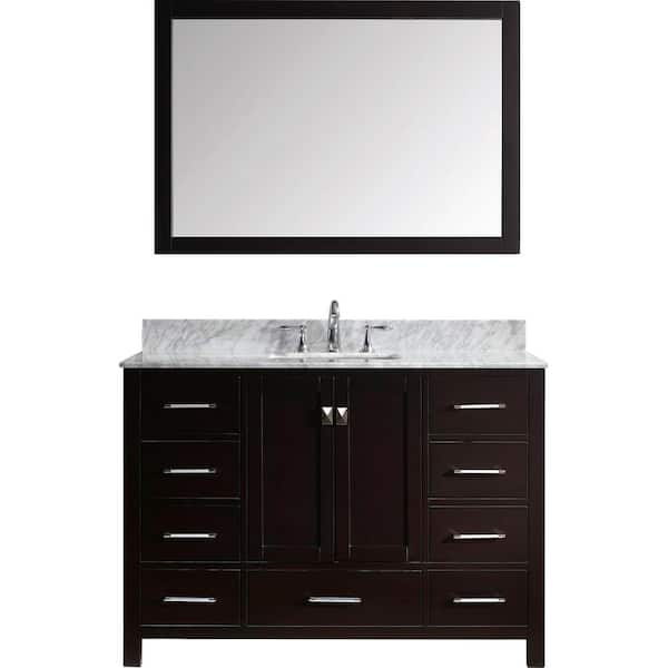 Virtu USA Caroline Avenue 49 in. W Bath Vanity in Espresso with Marble Vanity Top in White with Square Basin and Mirror