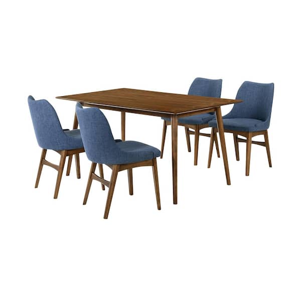 Armen Living Westmont and Azalea 5-Piece Wood Blue and Walnut Dining Set
