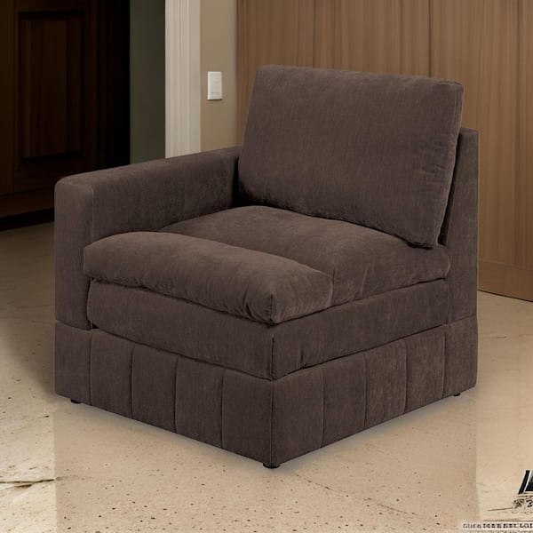 Benjara Brown Fabric Arm Chair with Triple Plush Cushioned Seat