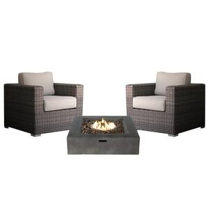 3 Piece Seating Group With Olefin Grey Cushions and Firepit