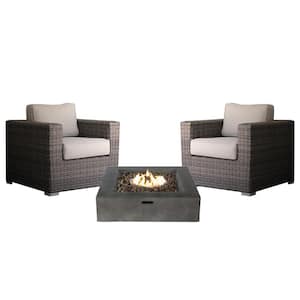 3 Piece Seating Group With Olefin Grey Cushions and Firepit