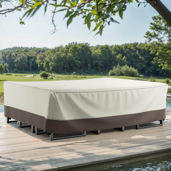 110 in. W x 84 in. D x 28 in. H Extra Large Beige and Brown Outdoor Patio Sofa Oxford Fabric Cover for (8-Piece) Sets