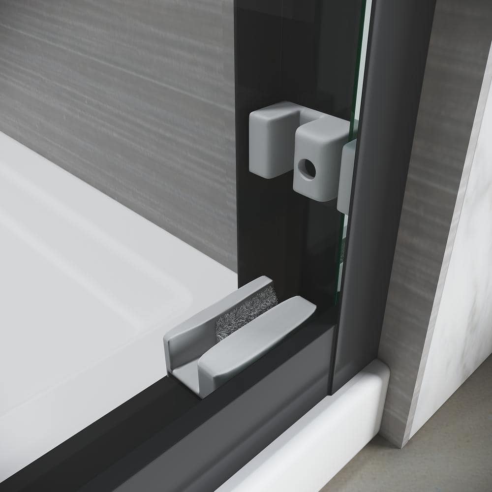 Matte Black Double Sliding Frameless Tub Door with Clear Tempered Glass