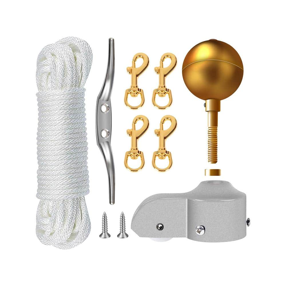 ITOPFOX 50 ft. Halyard Rope Flagpole Hardware Repair Parts Kit with 3 in. Gold Ball for 1.6 in