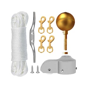50 ft. Halyard Rope Flagpole Hardware Repair Parts Kit with 3 in. Gold Ball for 1.6 in.-2 in. Flag Poles Top