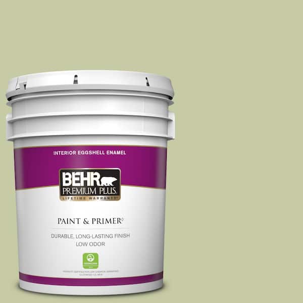 BEHR PREMIUM PLUS 5 gal. #M350-3 Sap Green Eggshell Enamel Low Odor Interior Paint & Primer