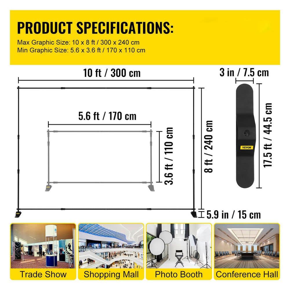 Adjustable Black Aluminum Backdrop Banner Stand with Carrying Bag