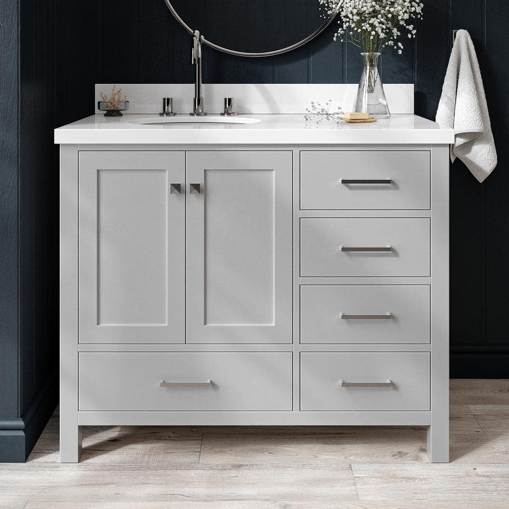 Cambridge 43 in. W x 22 in. D x 36 in. H Bath Vanity in Grey with Pure White Quartz Top -  ARIEL, A043SLWQOVOGRY