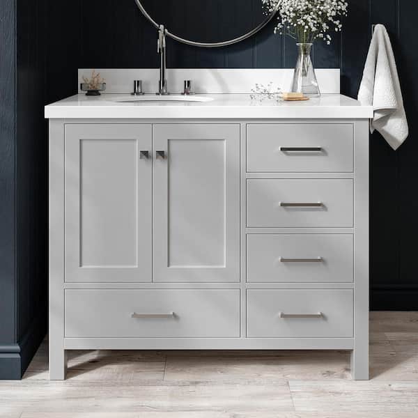 ARIEL Cambridge 43 in. W x 22 in. D x 36 in. H Bath Vanity in Grey with Pure White Quartz Top