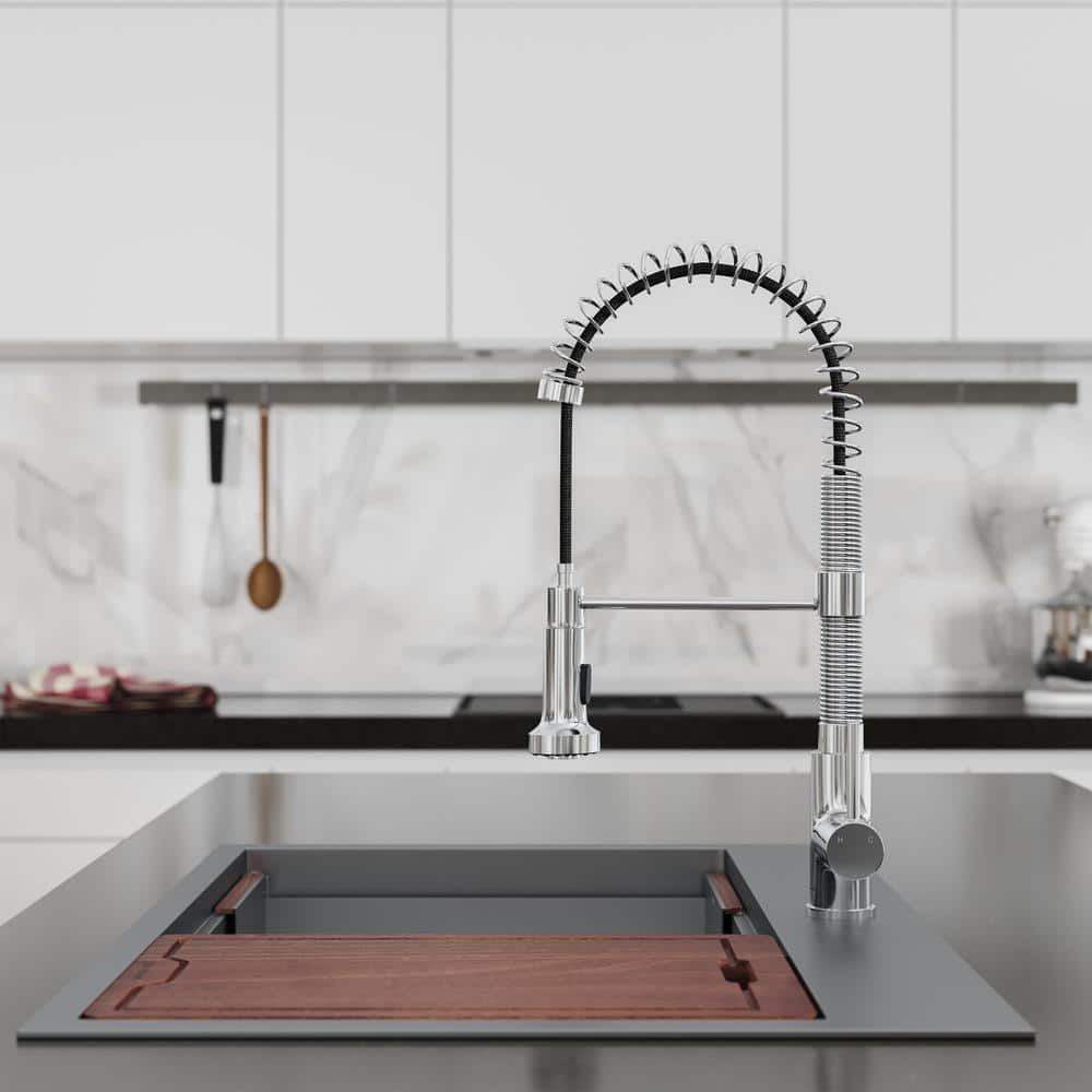 Chrome Single Handle Pull-Down Kitchen Faucet with Spray