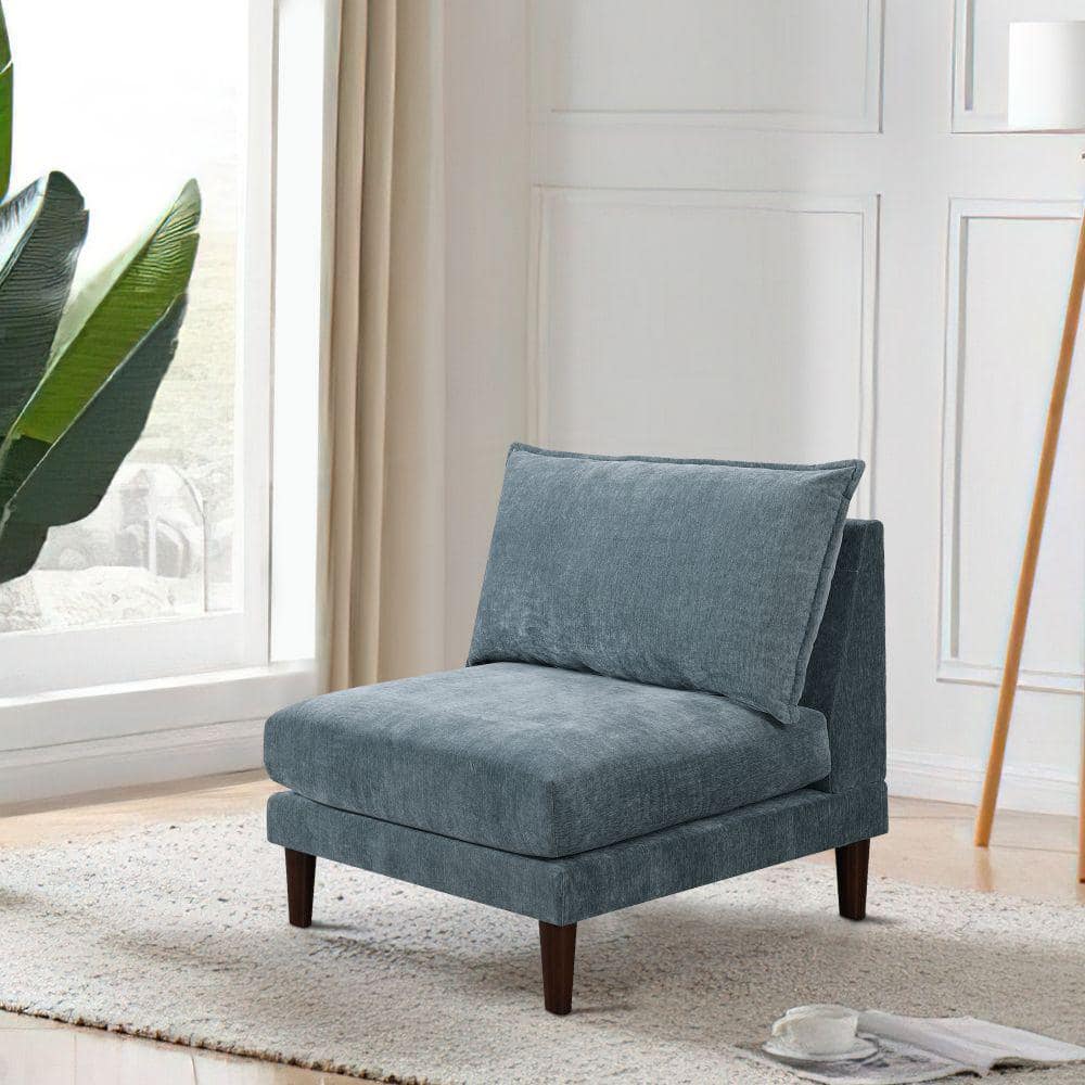 Slate Blue Suede-Like Modular Armless Sofa Chair with Lumbar Cushion
