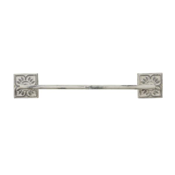 Distressed Tile Wall Mount White Finish Towel Bar 16 in