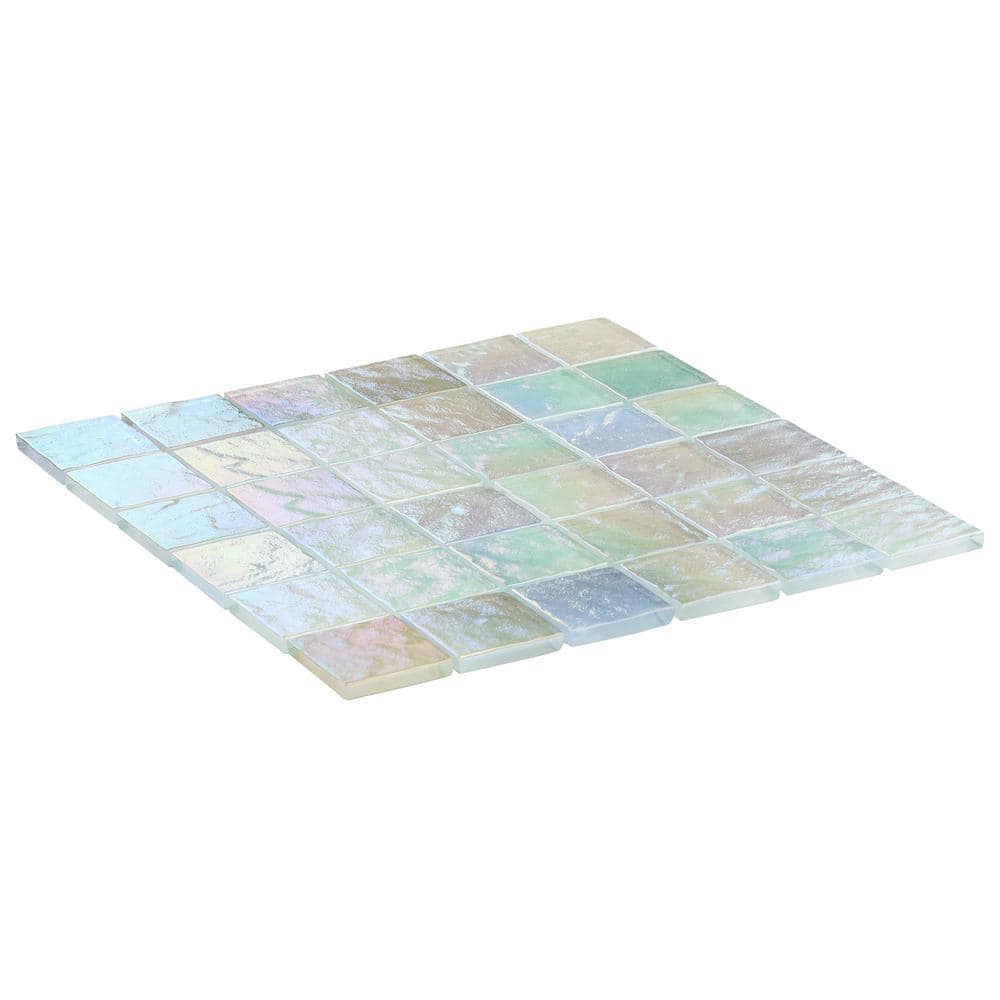 Shallows 12" White Iridescent Glass Mosaic Wall Tile