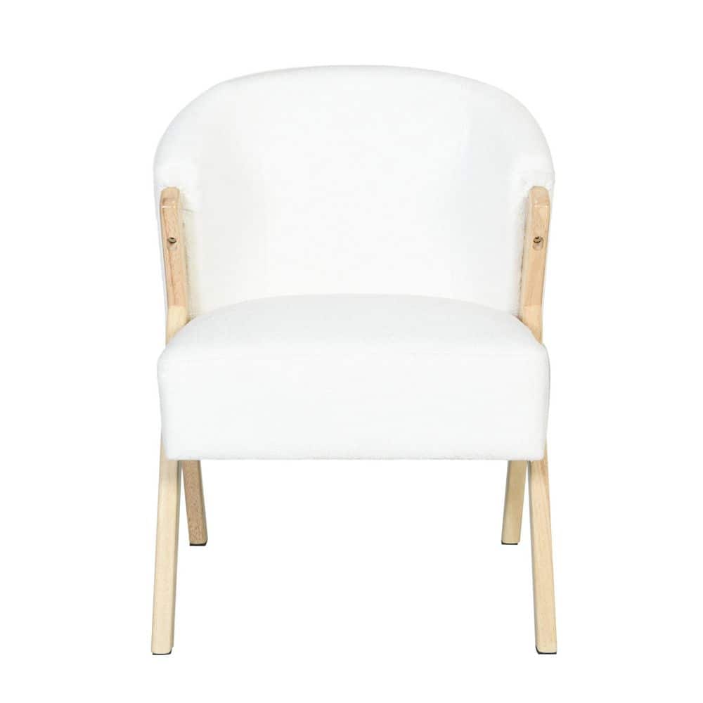 Modern Accent Chair with White Polyester Upholstery & Solid Wood Frame, Minimalist Lounge White Side Chair