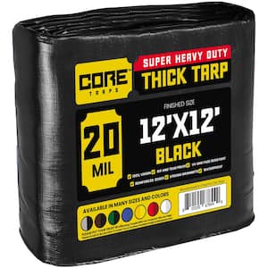 12 ft. x 12 ft. Black 20 Mil Heavy Duty Polyethylene Tarp, Waterproof, UV Resistant, Rip and Tear Proof