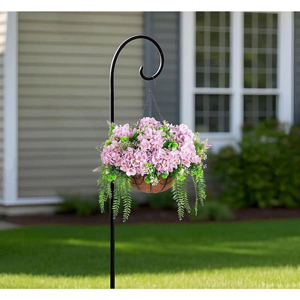 21.3 in. Purple Outdoor Artificial Hydrangea Flower in Basket