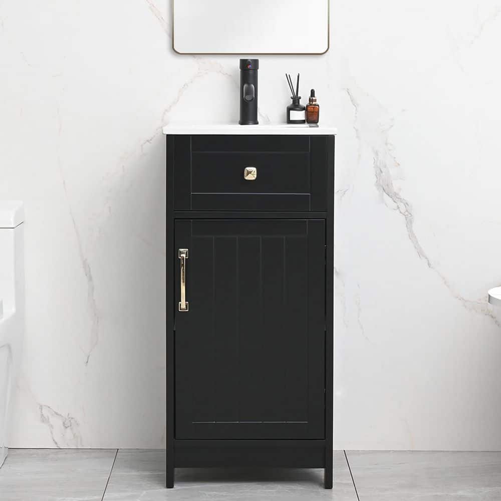 16 in. W Single Integral Sink Freestanding Bath Vanity in Black with White Ceramic Top price history on PriceWatchPro