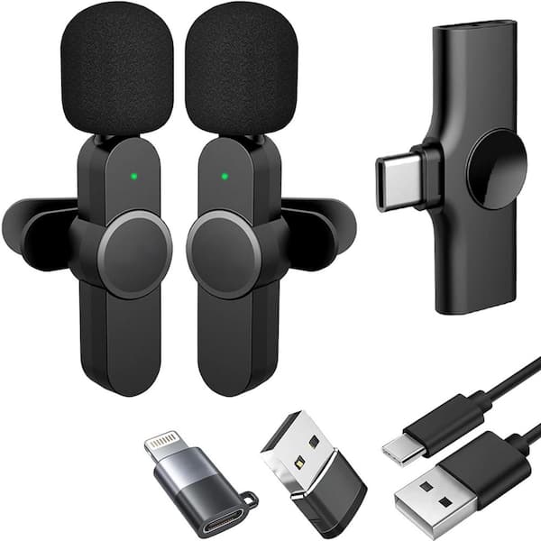 EKIEUDL Wireless Mics, Wireless Clip on Microphones, Lapel Microphone A2d 1 Pair 2, for Android Phone, iPhone 15 in Black