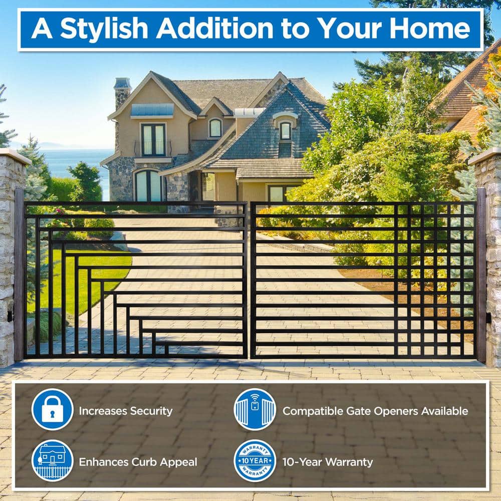 Kyiv Style Black Steel Dual Swing Driveway Gate 18 ft