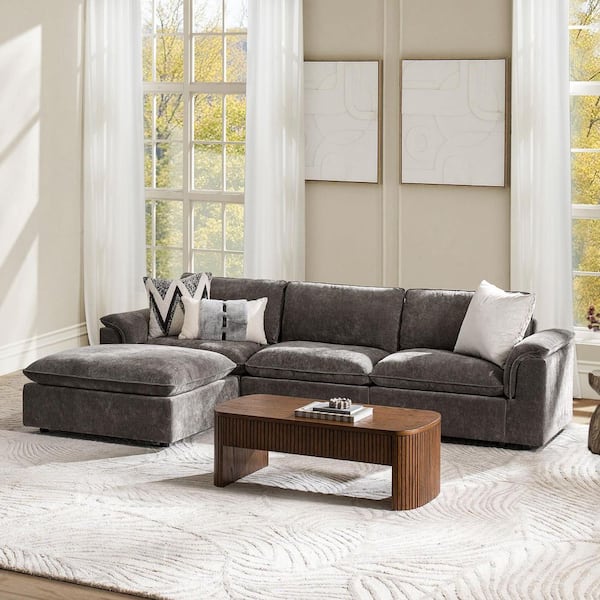 Vigil 122 in. Pillow Top Arm Oversized L Shaped 6-Piece Polyester Sectional Sofa in Grey with Removable Cushion Cover