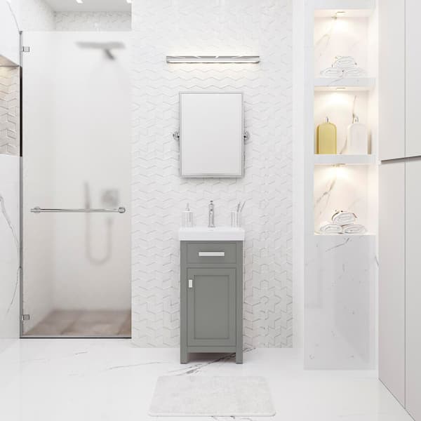 MIA 18 in. W Bath Vanity in Cashmere Grey Finish with Ceramics Integrated Vanity Top with White Basin