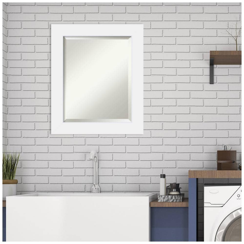Corvino White Rectangular Wood Bathroom Wall Mirror 21 x 25 in