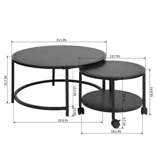 Spaco 31 5 In Black Round Wood Casters, Black Coffee Table Set Of 2